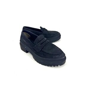 Patina Womens Black Nubuck Leather Lug Sole Penny Loafers Size 37 Made in Mexico